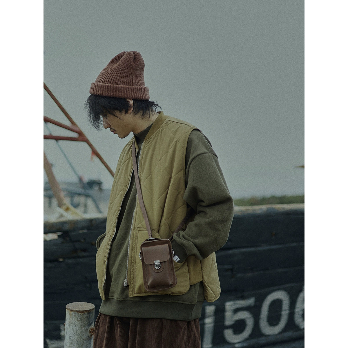 Diamond Plaid Baseball Collar Japanese Loose Cotton Coat Jacket Vest