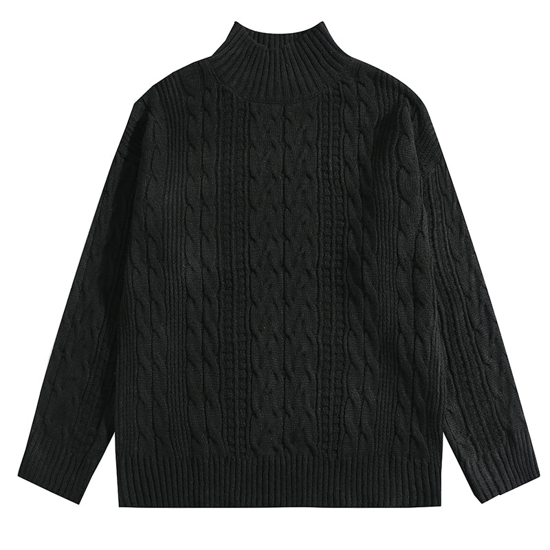 Preppy Style Casual Half-High Collar Retro Twist Sweater