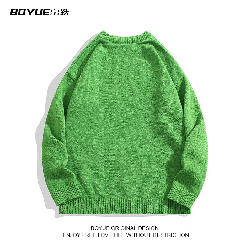 Letter Jacquard American Style Loose round Neck Sweater