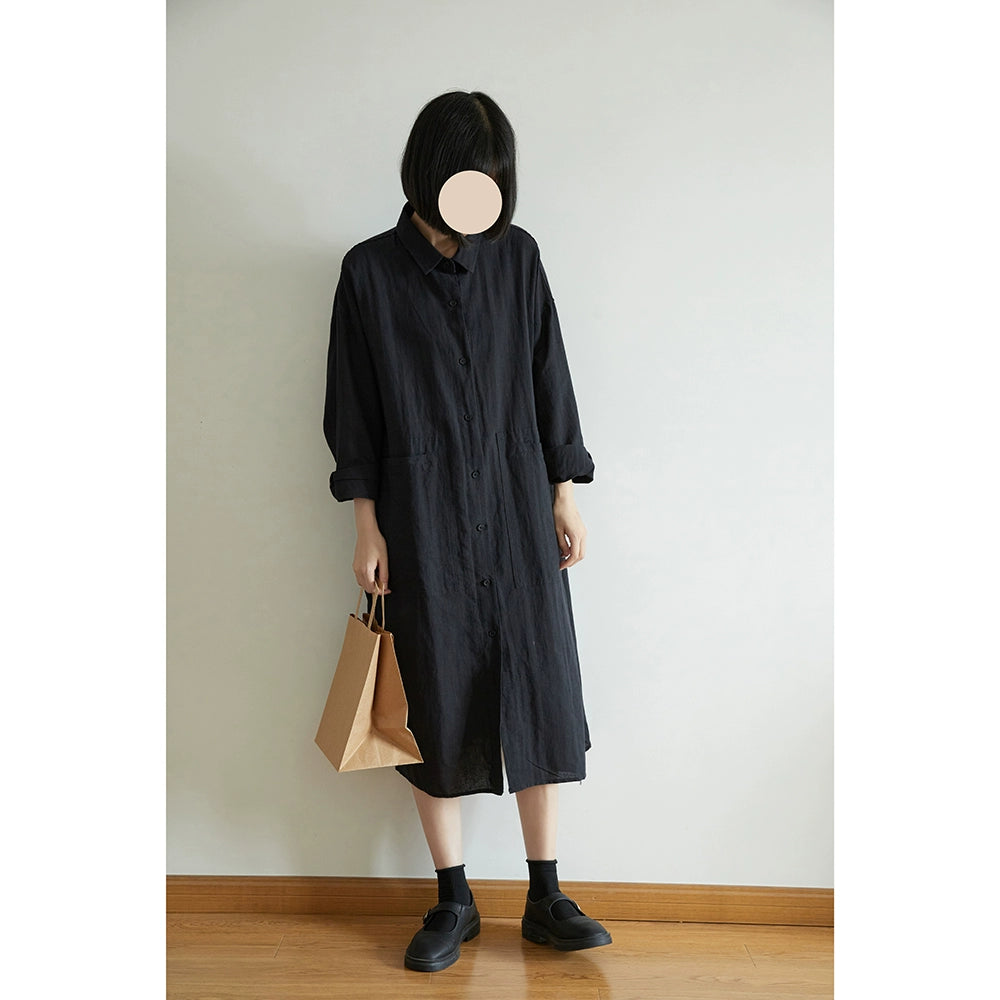 Women's Paperman Long-Sleeve Cotton-Linen Dress