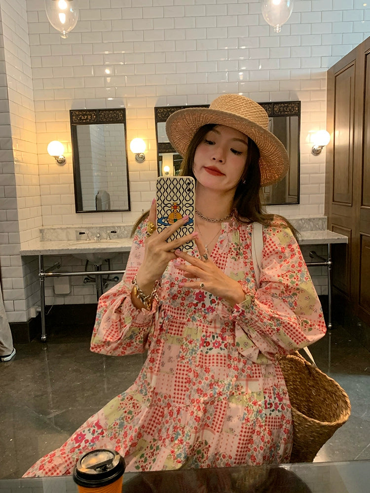Fall Juanjie Long-Sleeve Short Floral Dress