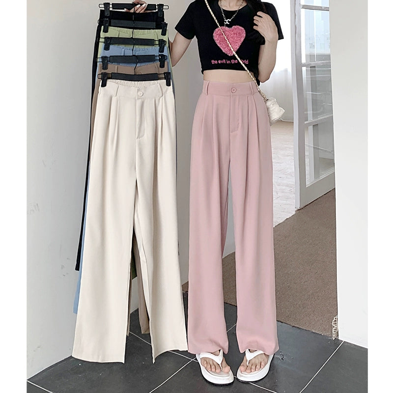 Early Spring Elastic Waistband Slimming Wide Leg Casual Trousers