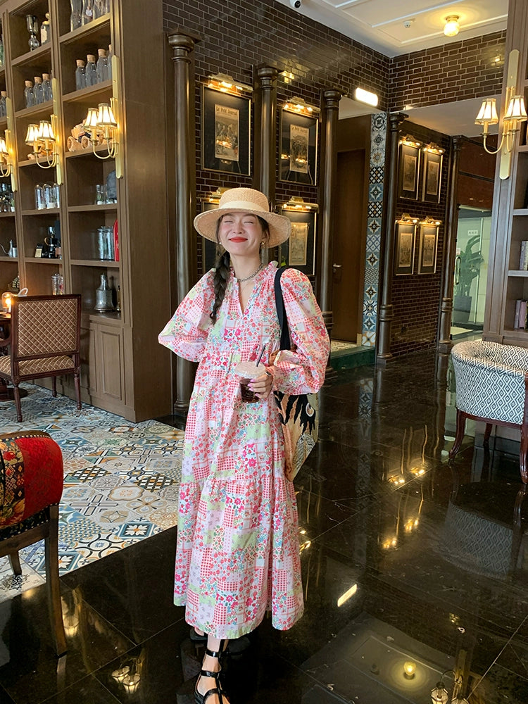 Fall Juanjie Long-Sleeve Short Floral Dress