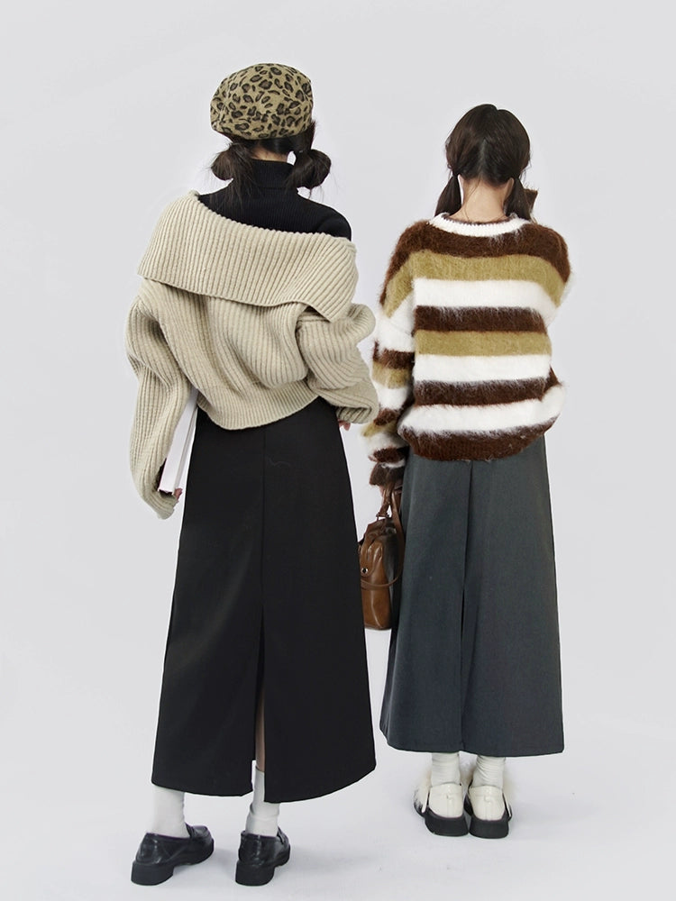 Hanada Window Woolen Suit Skirt Women's Autumn and Winter 2022 New Design Sense Split High Waist Straight Midi Skirt