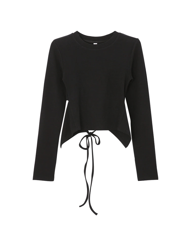 RED People's Hall Long-Sleeved Bottoming Shirt Women's Spring and Autumn 2023 New Black T-shirt Stylish Niche Short Sexy Top