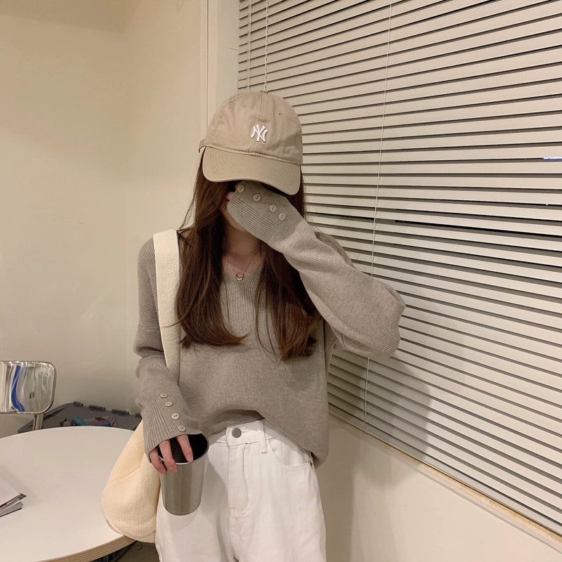 Chic Autumn Long Sleeve Pullover Hong Kong Style V Neck Sweater