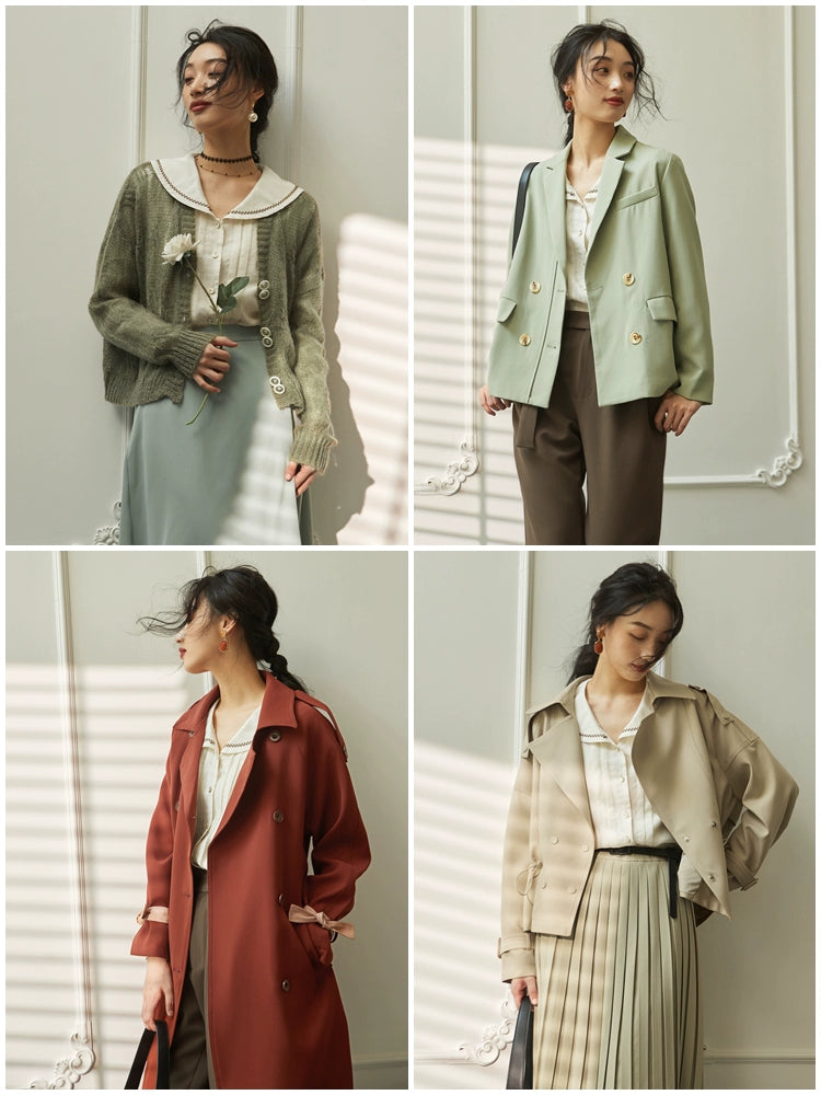 Anne Chen Long Sleeve Shirt Niche Top Bow