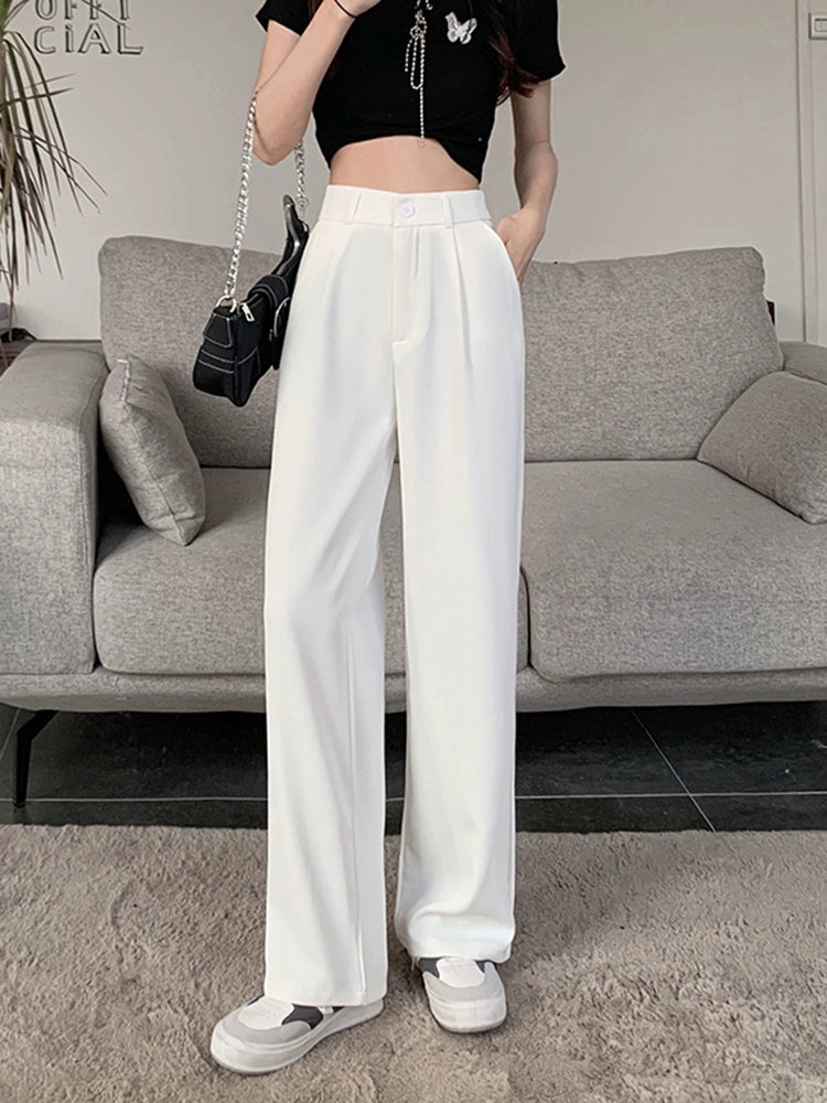 Autumn High Waist Suit Black Thin Slimming Casual Pants