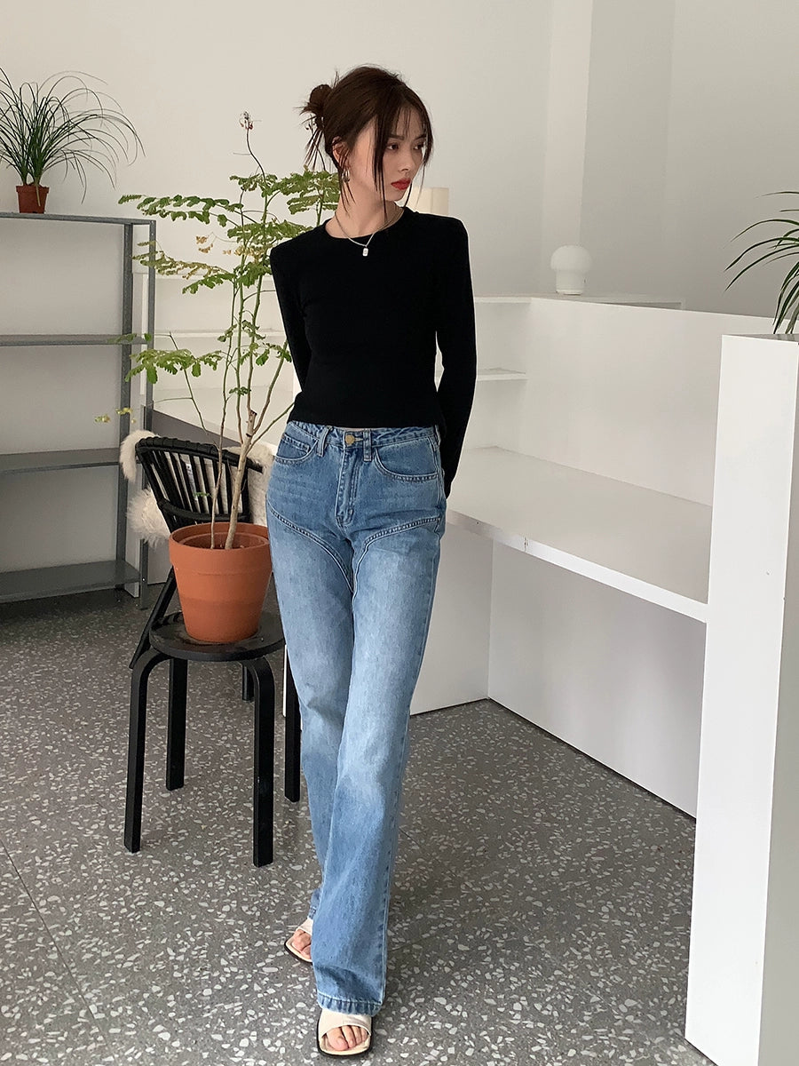 RED People's Hall Long-Sleeved Bottoming Shirt Women's Spring and Autumn 2023 New Black T-shirt Stylish Niche Short Sexy Top