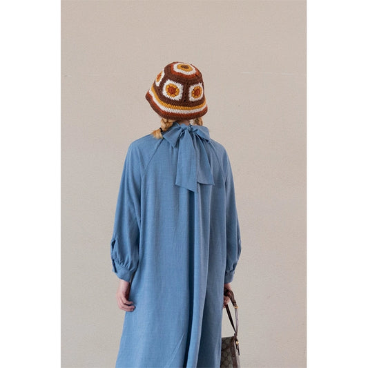 Retro Solid Color Lace-up Designer Loose Dress