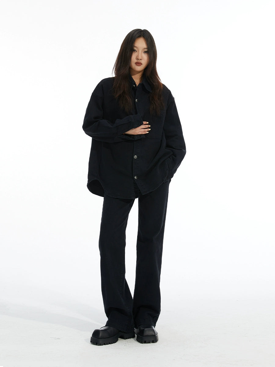 Black Denim Jacket Neutral Handsome Retro Shirt