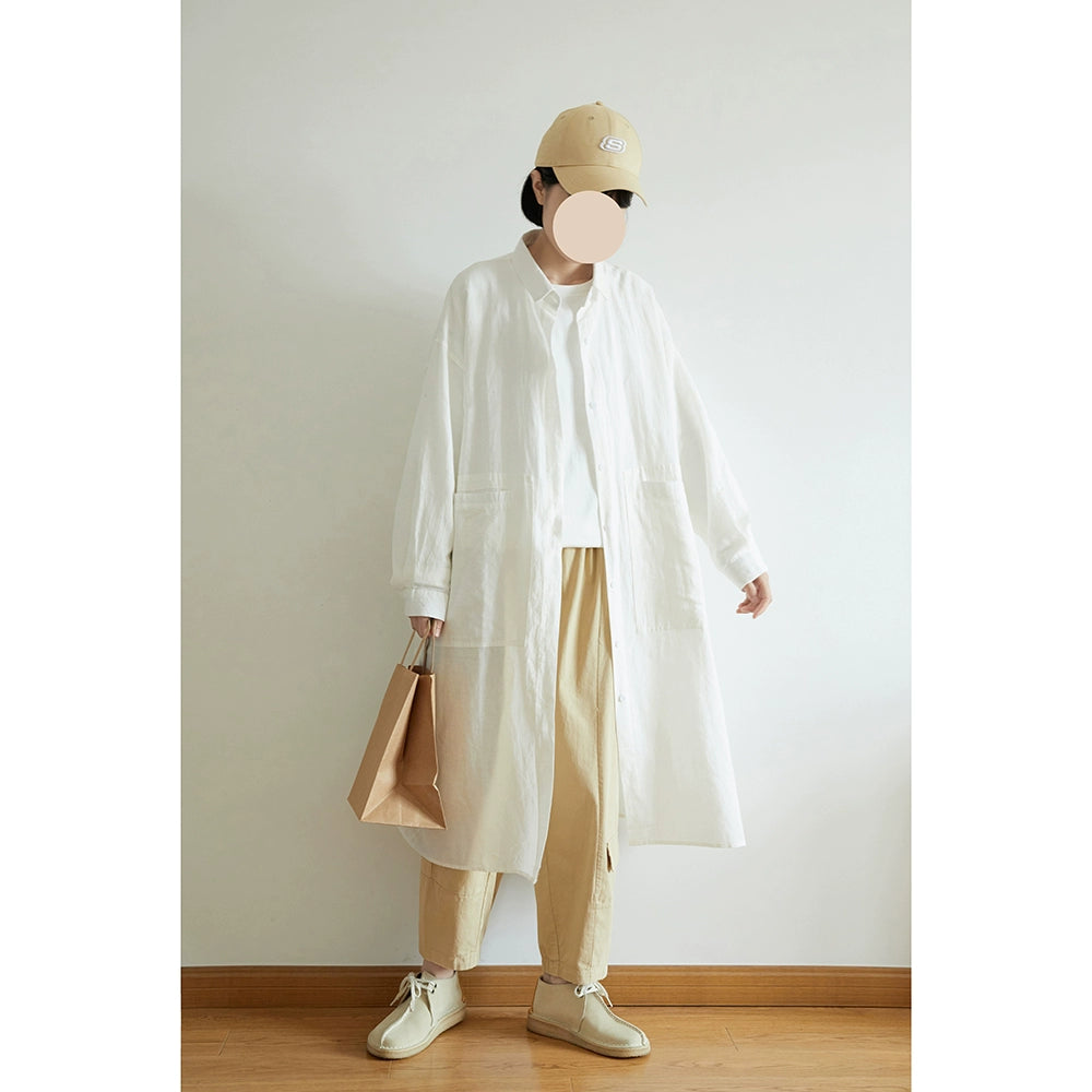 Women's Paperman Long-Sleeve Cotton-Linen Dress