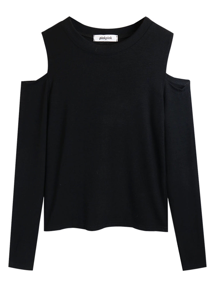 Age Reduction Early Autumn Western Style off-the-Shoulder Upper Clothes Long Sleeves T-shirt