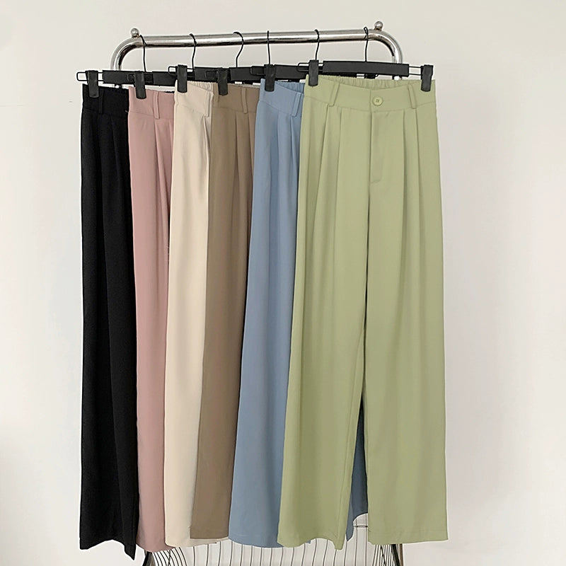 Early Spring Elastic Waistband Slimming Wide Leg Casual Trousers