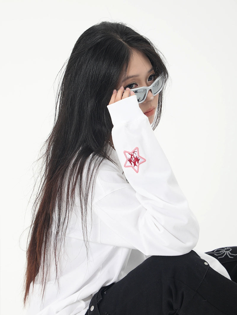 Spider Print Long Sleeve T-shirt Loose Chinese Fad Small Embroidery