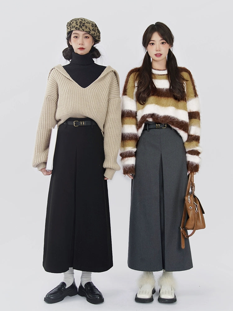 Hanada Window Woolen Suit Skirt Women's Autumn and Winter 2022 New Design Sense Split High Waist Straight Midi Skirt