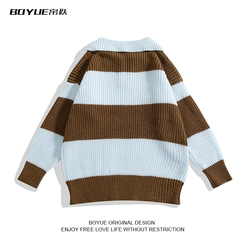 Polo Loose Color Matching Unique Design Sweater