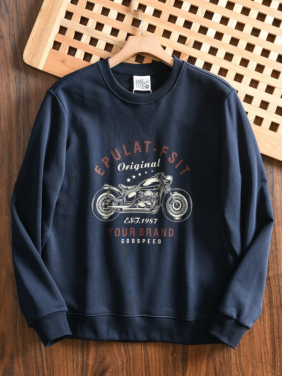 Heavy Order Terry Cotton Autumn Retro Crew Neck Sweater