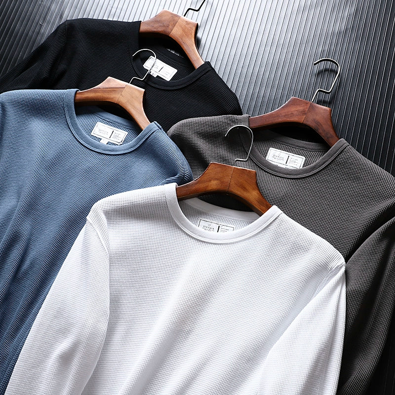 Recommended Casual Long Sleeve T-shirt Cotton Waffle