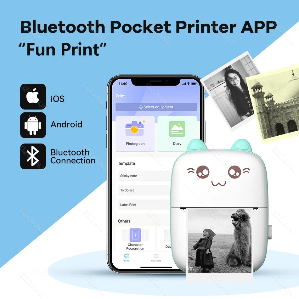 Cheapest Mini Portable Thermal Printer Wireless Bluetooth Android IOS Printers 2 Color Impresora Termica Maker Machine with Pape