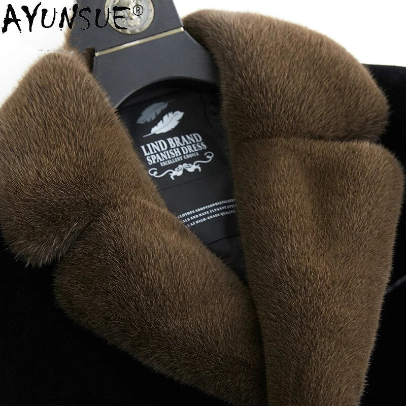 Men Jacket 2024 Men's Clothing Thick Real Mink Fur Collar Coat 100% Wool Coats Male 90% Duck Down Jackets Ropa LXR764