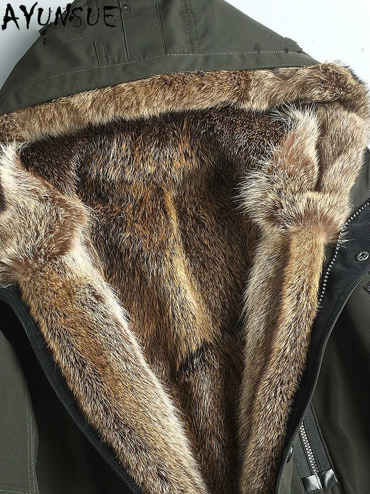 Men Clothing Winter Jacket 5XL Hooded Mens Men's Real Raccoon Fur Coat Thick Parkas Male Ropa Hombre LXR447