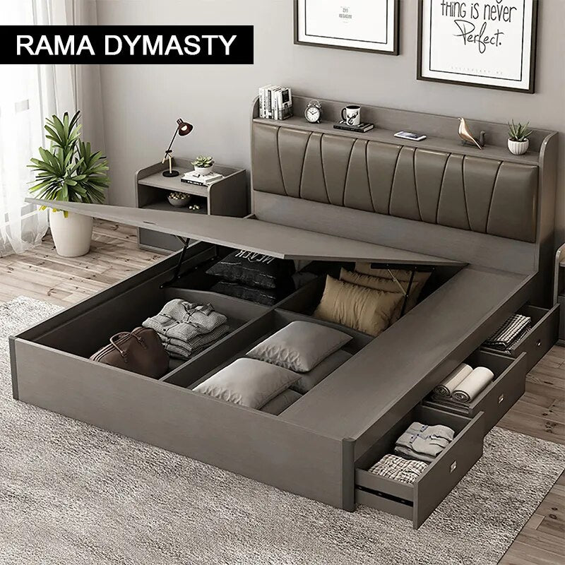 RAMA DYMASTY genuine leather soft bed modern design bed bett, cama fashion king/queen size bedroom furniture