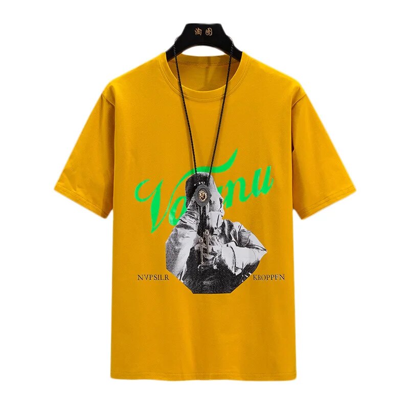 Men's Sets 2024 Summer New Short-sleeved Tshirt+Shorts Men Semi-cuff Pullover Fashion Print Tracksuits Male Dropshipping