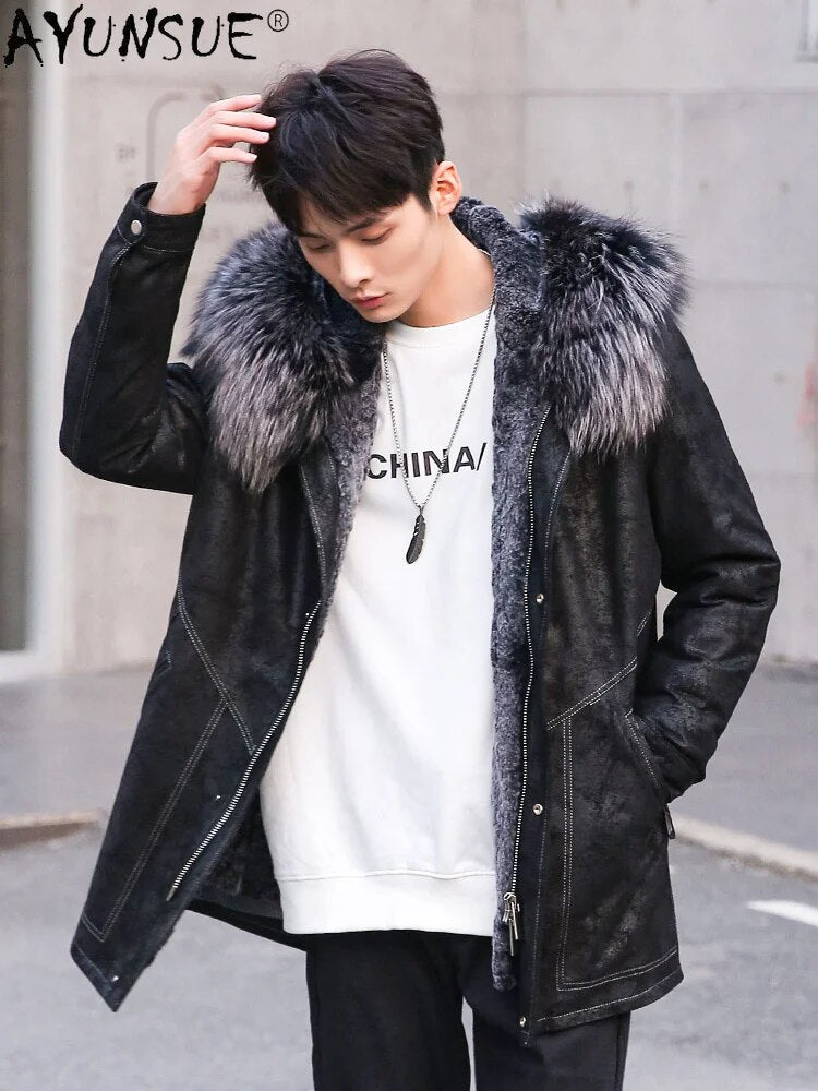 Men Jacket Winter Men's Clothing 5XL sheepskin genuine leather Real Rex Rabbit Fur Coat Male Hooded Parkas Ropa LXR490