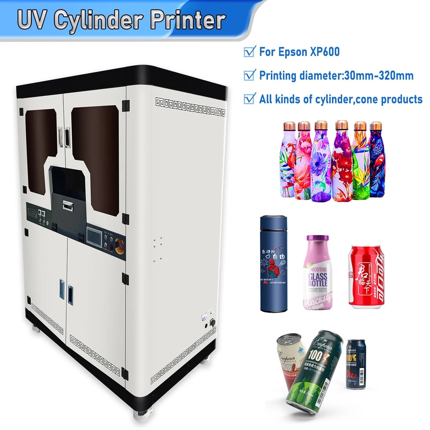 UV Cylinder Printer For Epson XP600 Large Format Fast Print UV Cone Printer For Bottle Thermos Aluminum Can UV Cylinder Printer