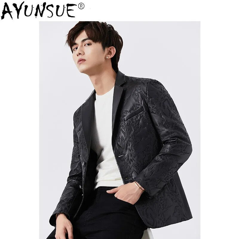 Men's Genuine Leather Jacket Men Clothing Sheepskin Suit Embroidery Korean Coat Luxury Clothes Male Ropa Hombre LXR550
