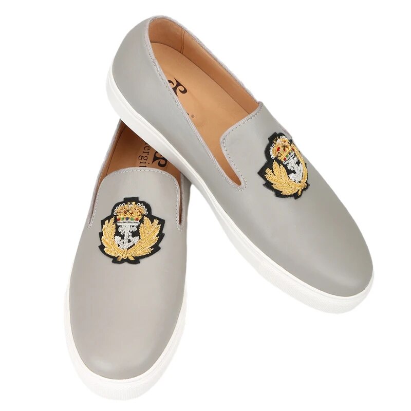 Piergitar 2022 New Four Colors Genuine Leather Men Sneakers Handcrafted Indian Silk Embroidery Men's Casual Shoes White Bottom