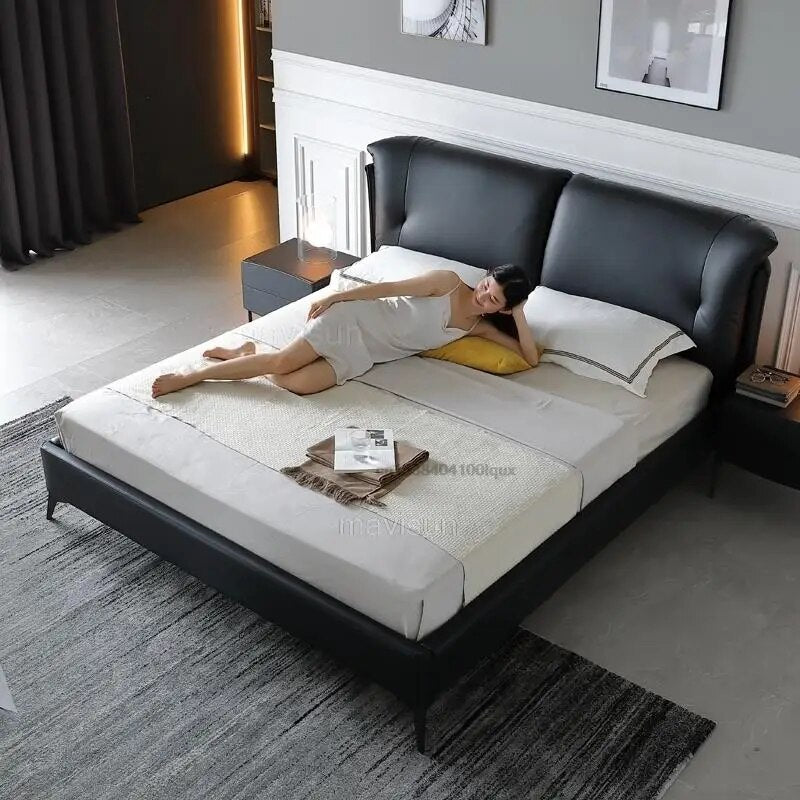 Nordic Modern Leather Bed 2 People For Bedroom Furniture Sets Bad Solid Wood Frame Home Furniture
