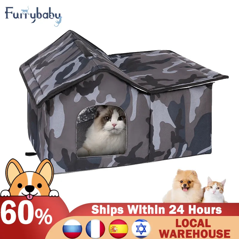 Furrybaby Cat Houses Winter Warm Cat Bed Sleep House Weatherproof Insulated Feral Houses for Outdoor Cats, Easy to Put Together
