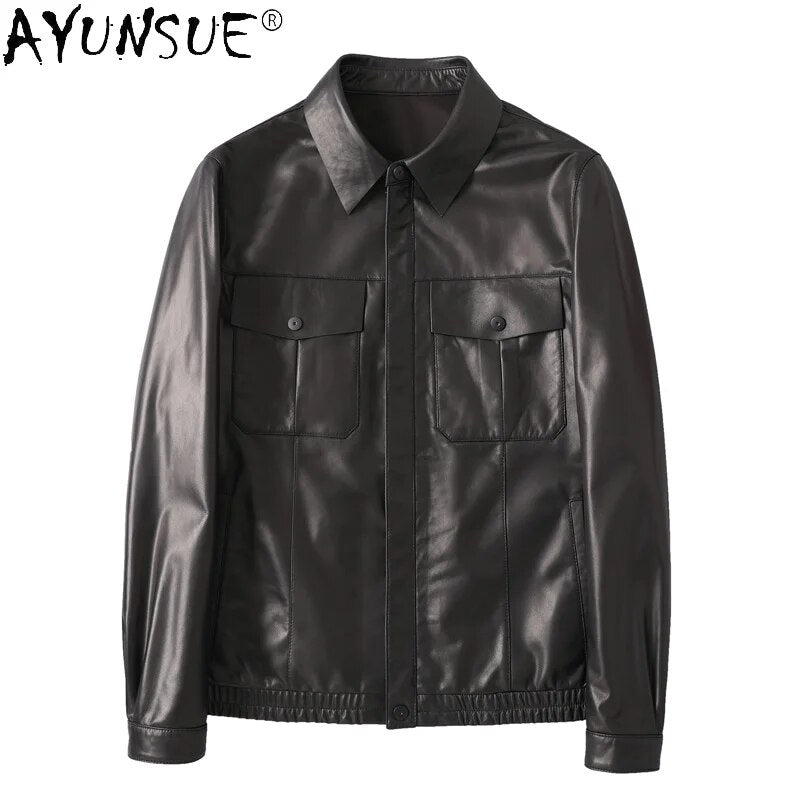Men Jacket Short Men's Clothing 2024 Mens Genuine Sheepskin Leather Jackets Casual Korean Clothes Ropa Hombre LXR452