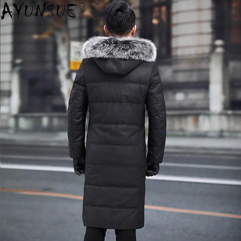 Erkekler Parkas Winter Real Sheepskin Leather Jackets for Men Clothing Men's Down Jacket 100% Fox Fur Collar Ropa LXR822