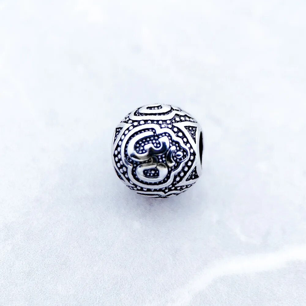 Om Beads,Pure 925 Sterling Silver Yoga Charms Buddhist Buddha DIY Jewelry Accessories Gift