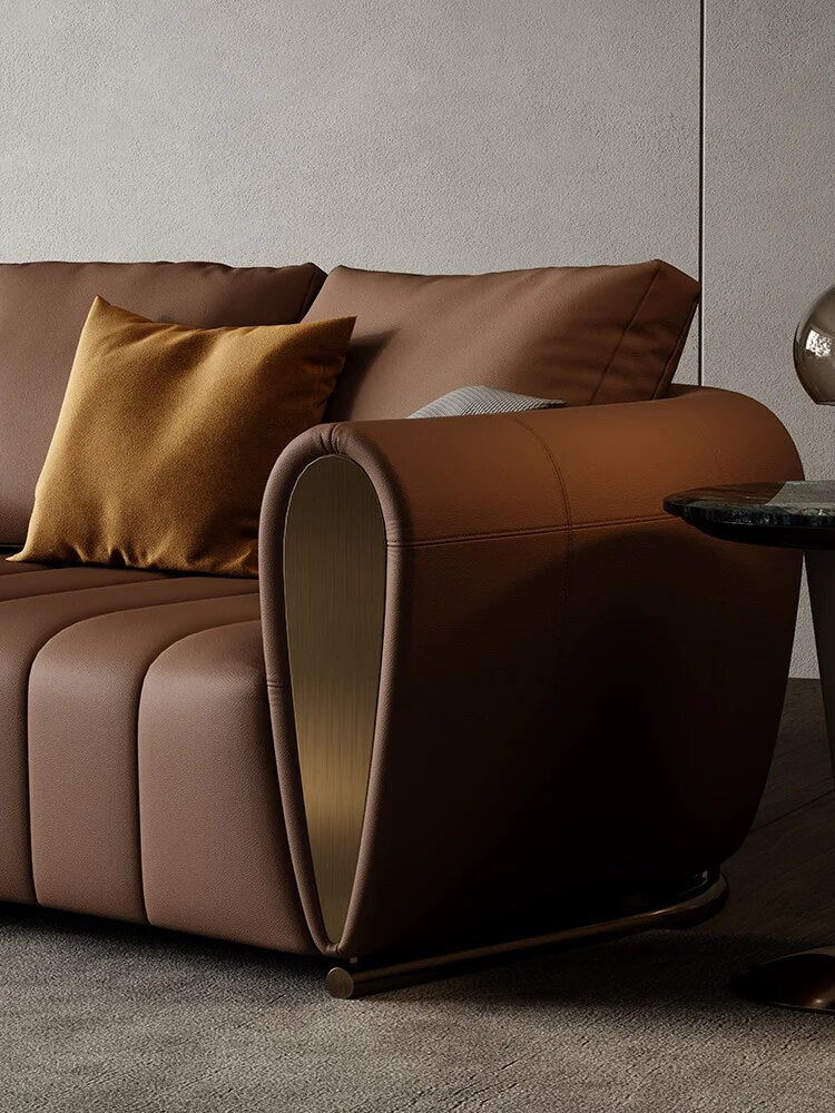 Sofa living room modern luxury 2021 new villa high-end luxury four-person arc Italian minimalist leather sofa
