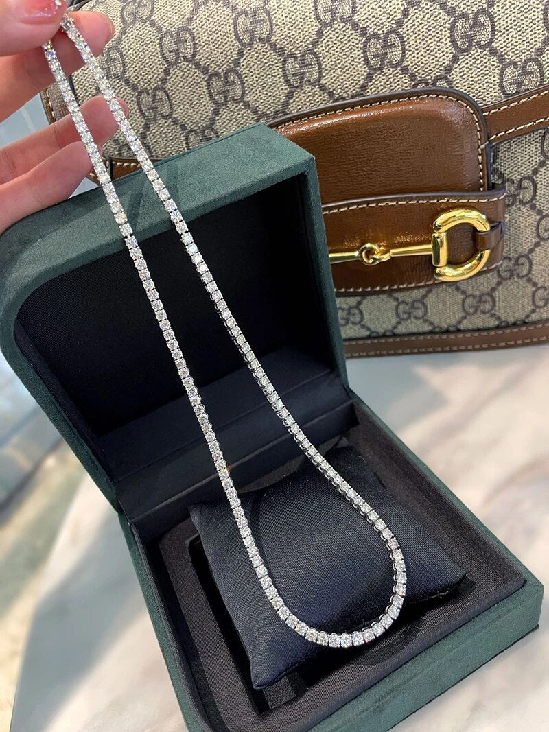 LUOWEND 18K White Gold Necklace Women Real Natural Diamonds 12.0carat Chain Luxury Four Claw Full Drill Design Wedding Jewelry