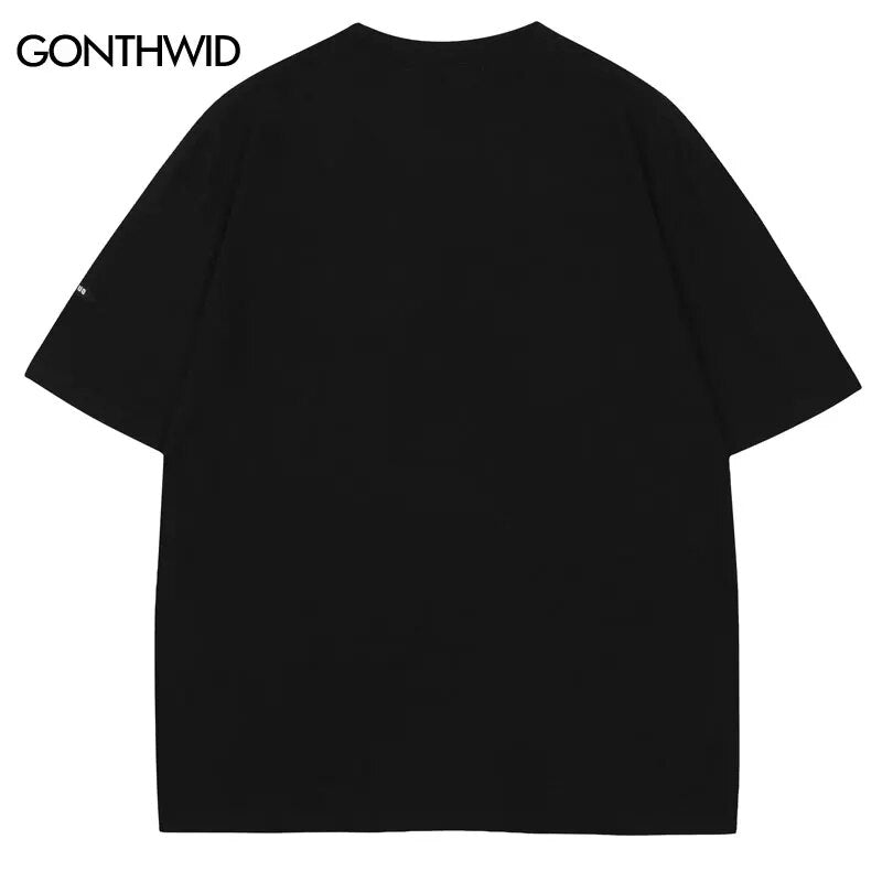Hip Hop Punk Tee Shirts Streetwear Men Abstract Graphic Print Gothic Cotton Tshirt 2023 Harajuku Cotton Loose T Shirt Summer Top