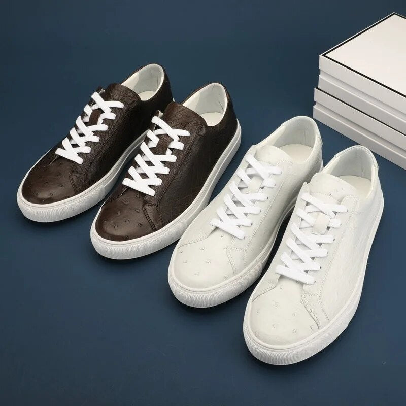 Ostrich Skin Genuine Sneakers Men's Leisure daily White Shoes Comfortable Lightweight Trend Versatile Low-Top Fashion Sports Men