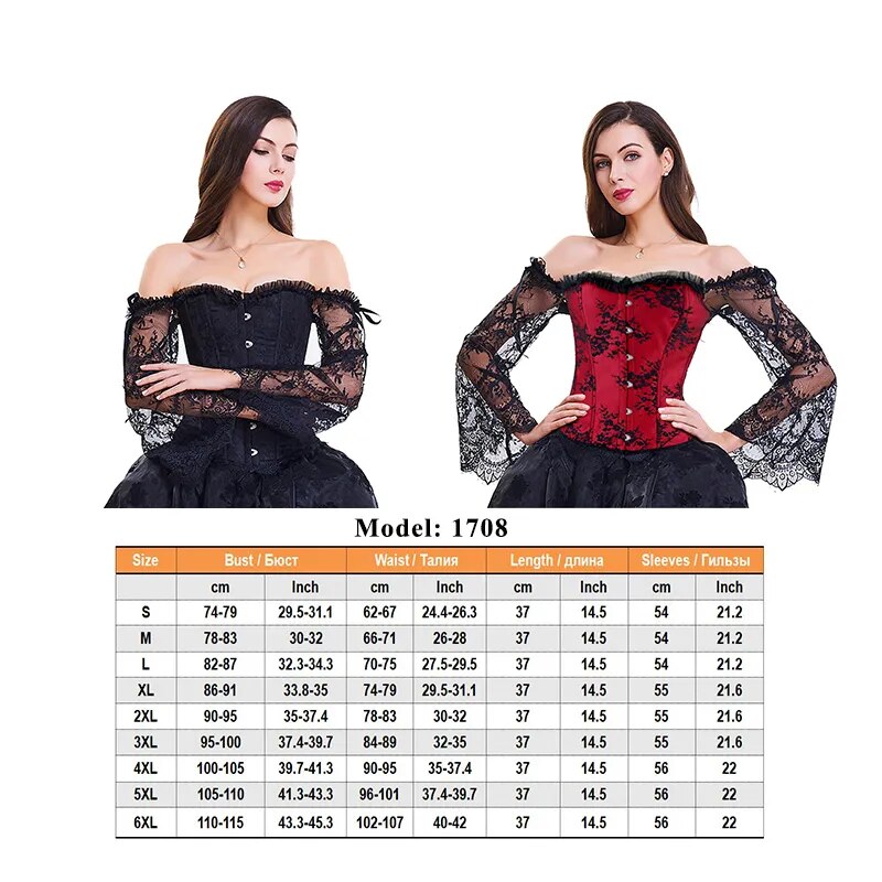 BEONLEMA Long Sleeve Lace Korset Sexy Black Gothic Dress Hot Red Bustier Set Steampunk Corset Clothing Women Plus Size Corset