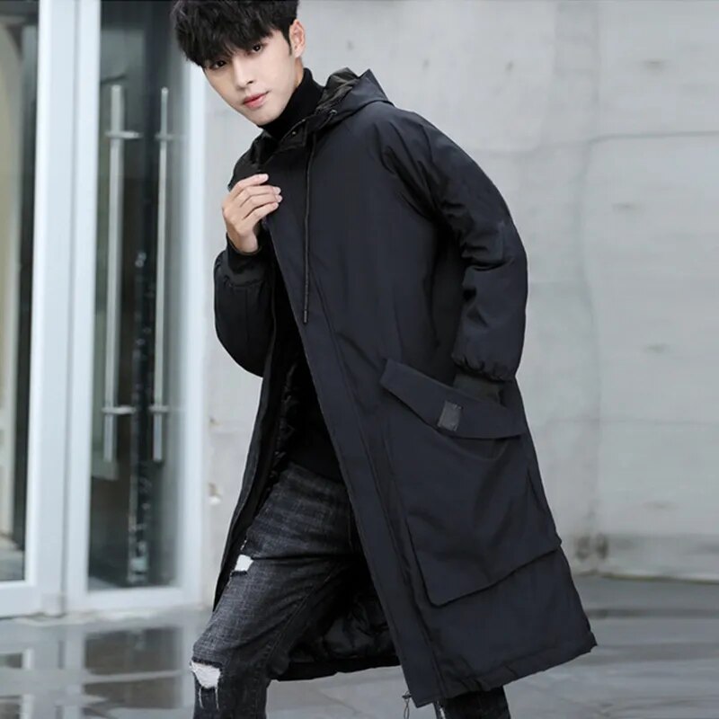 Men's windbreaker plus size spring and autumn plus size loose mid-length windbreaker trend hooded long jacket men  overcoats