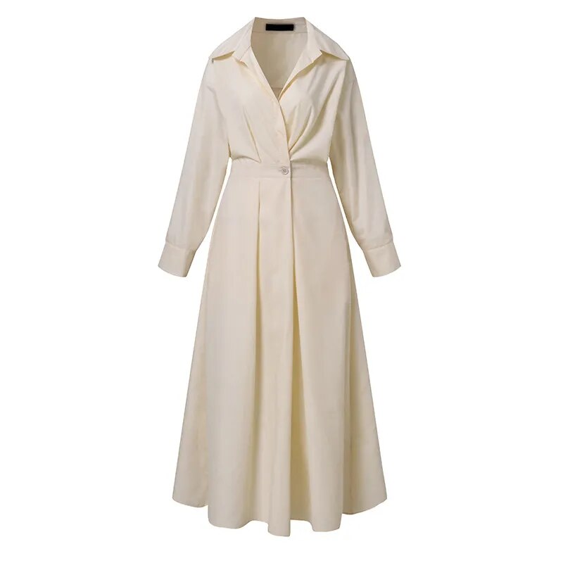 5XL Elegant Women Spring Autumn Sundress Fashion Lapel Neck Long Sleeve Solid  Long Shirt Dress OL Vestidos Robe Femme