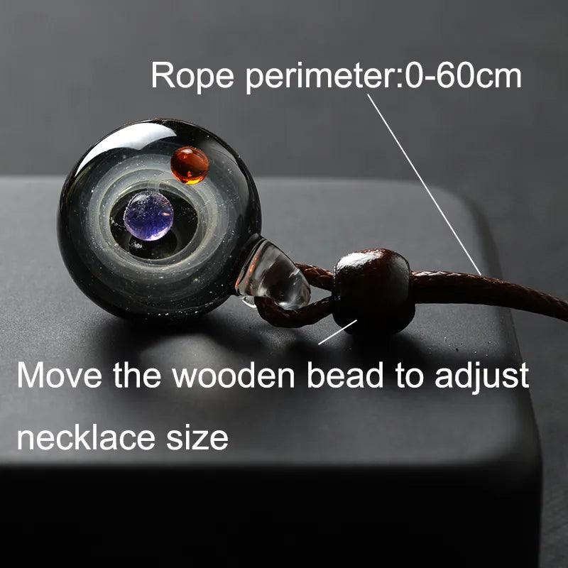 BOEYCJR Universe Glass Bead Planets Pendant Necklace Galaxy Rope Chain Solar System Design Necklace for Women Christams Gift