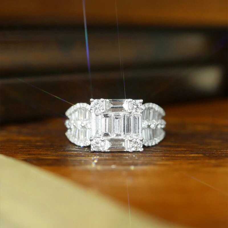 Aazuo Fine Jewerly 18K White Gold Real Natural Diamonds 4.0ct Big Square Luxury Rings Upscale Trendy Senior Party Fine Jewelry