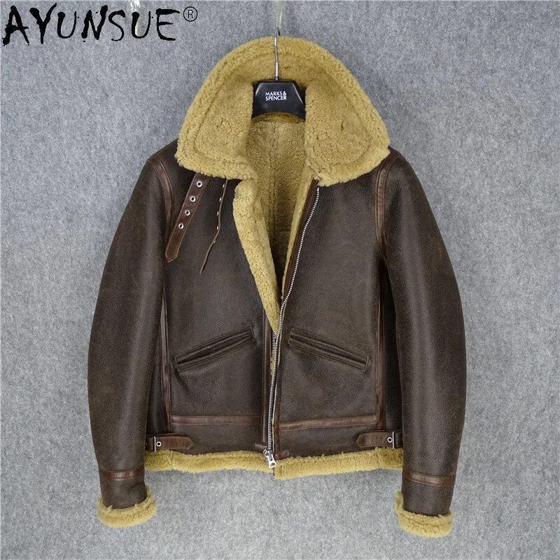 Men Clothing Sheepskin Genuine Leather Jacket Mens Coat Thick Men's Retro Classic Clothes Male Jaqueta LXR507