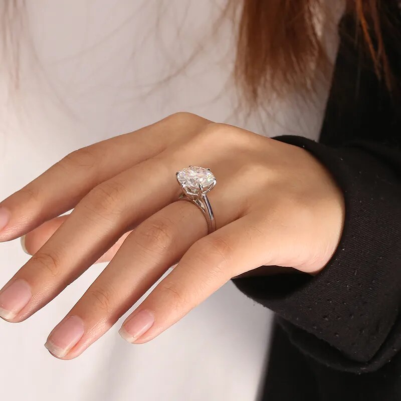 IGI D Color 5CTSolid 14K White Gold Lab Grown Diamond CVD HPHT Ring for Women Round Cut Ring for Valentine's Day Engagement Gift