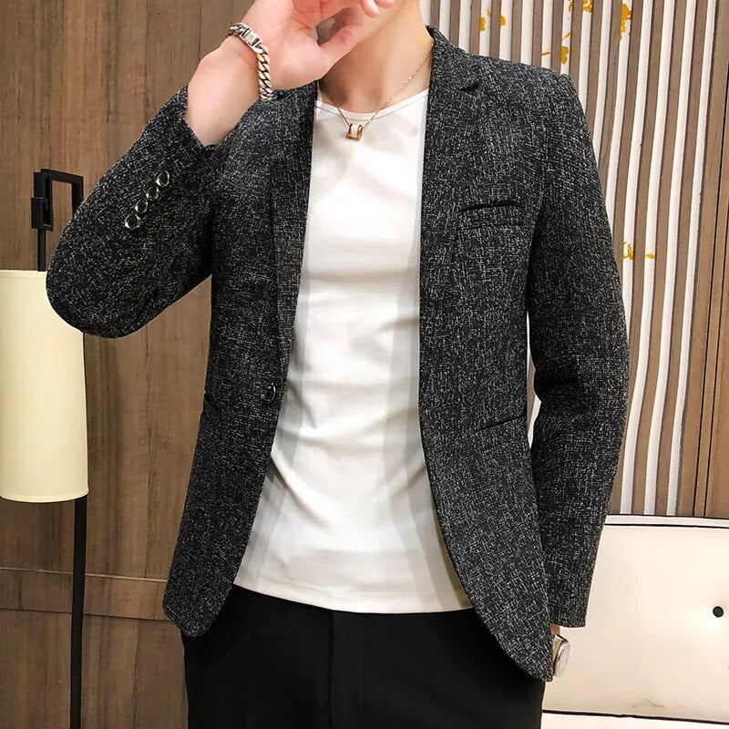 Spring Autumn Blazers Men Fashion Slim Solid Color Single Breasted Coat Casual Business Handsome Suits Brand Men's Blazers Tops - KAISERINC