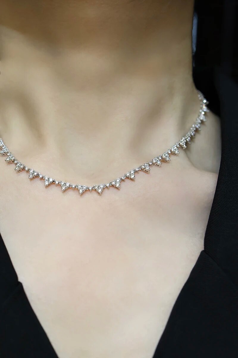LUOWEND 18K White Gold Necklace Luxury Shiny Real Natural Diamonds 5.8carat Necklace for Women Senior Banquet Jewelry Customize